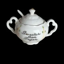 MCM Mini Sweeter Than Sugar Bowl With Original Spoon 3.5” Yellow Accents