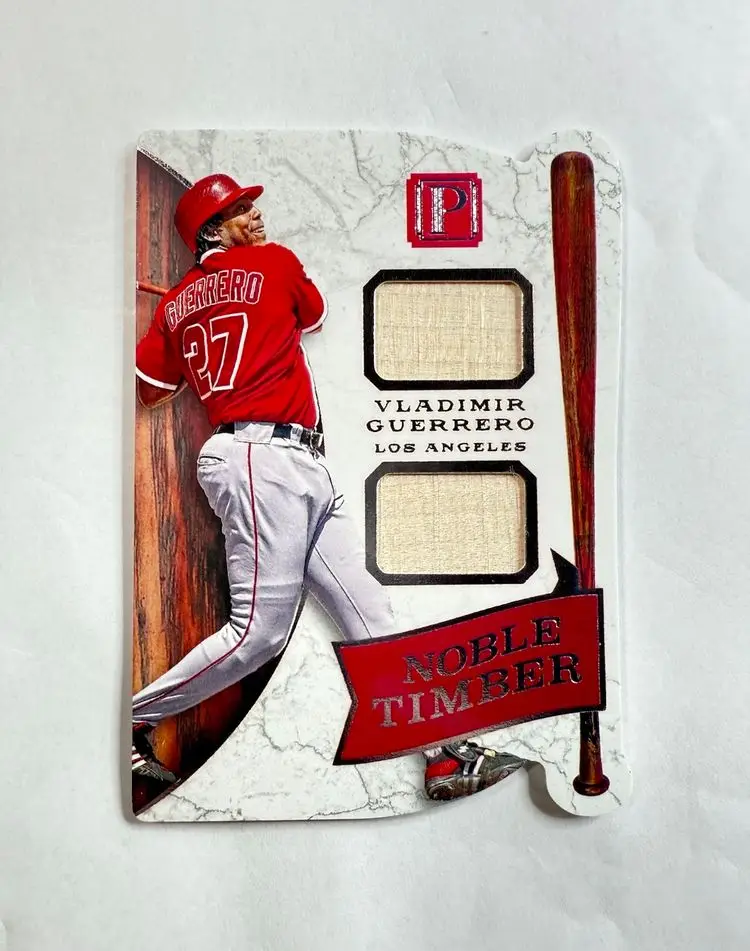 Vladimir Guerrero Los Angeles Anaheim Angels 2 Card Baseball Lot - 2019 TOPPS TIER ONE LEGENDS JERSEY RELIC /175 - 2016 Panini Pantheon Noble Timber Dual Bat Relic 13/99