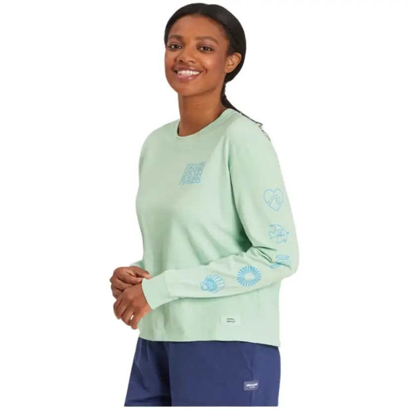Life is Good Women's Crusher Long Sleeve Tee Beach Please Pale Green Size Large