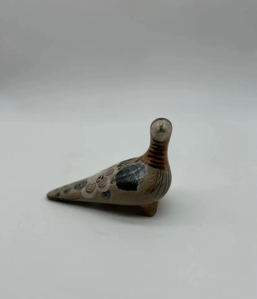 Tonala Pottery Mexican Folk Art Hand Painted Dove Bird Figurine Vintage