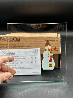 Pampered Chef Snowmen Square Appetizer Plates Set of 4 #2819 NEW in Box