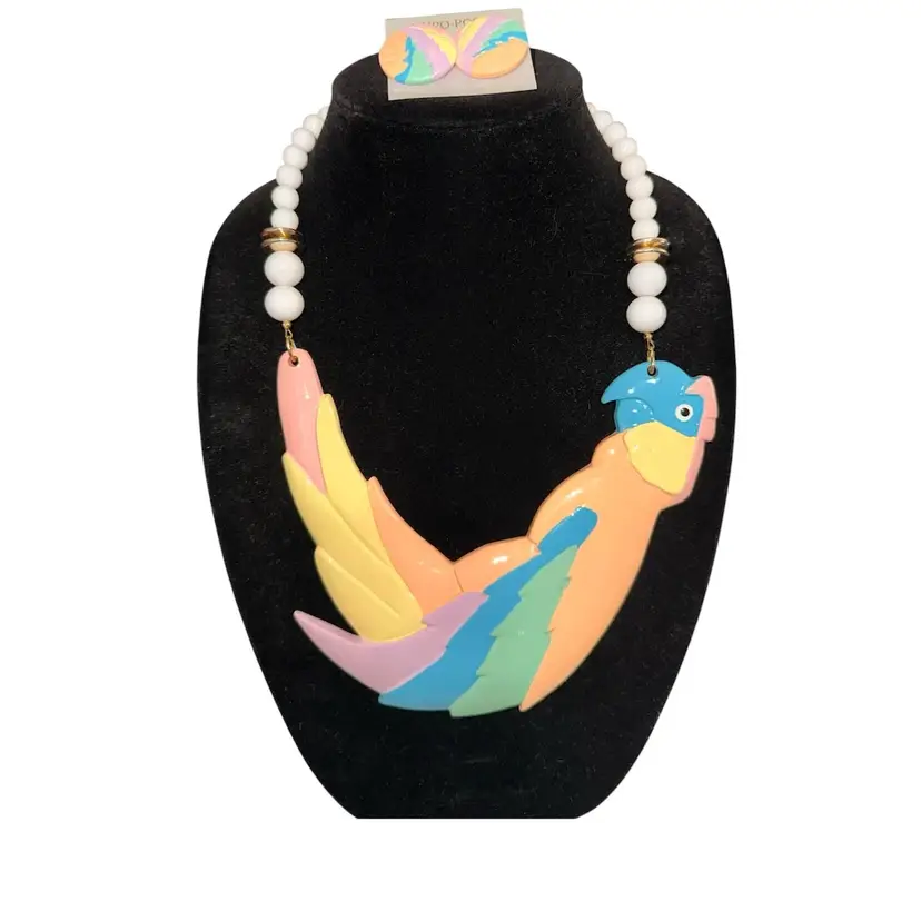 80s Pastel Parrot Necklace Set