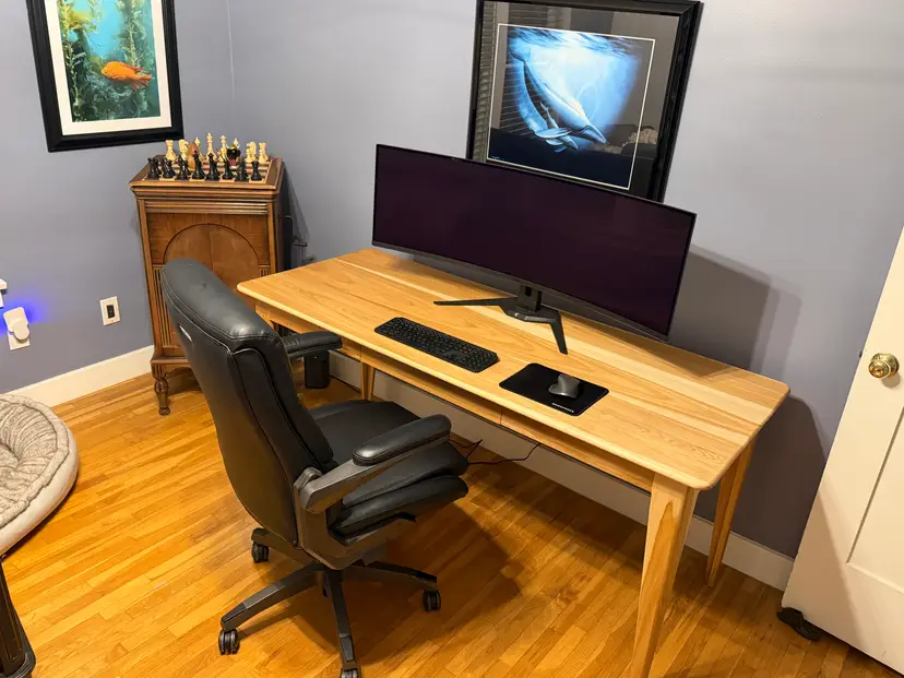 One-of-a-Kind Bespoke Solid Hickory Hardwood Desk – Handcrafted Executive/Gaming Desk
