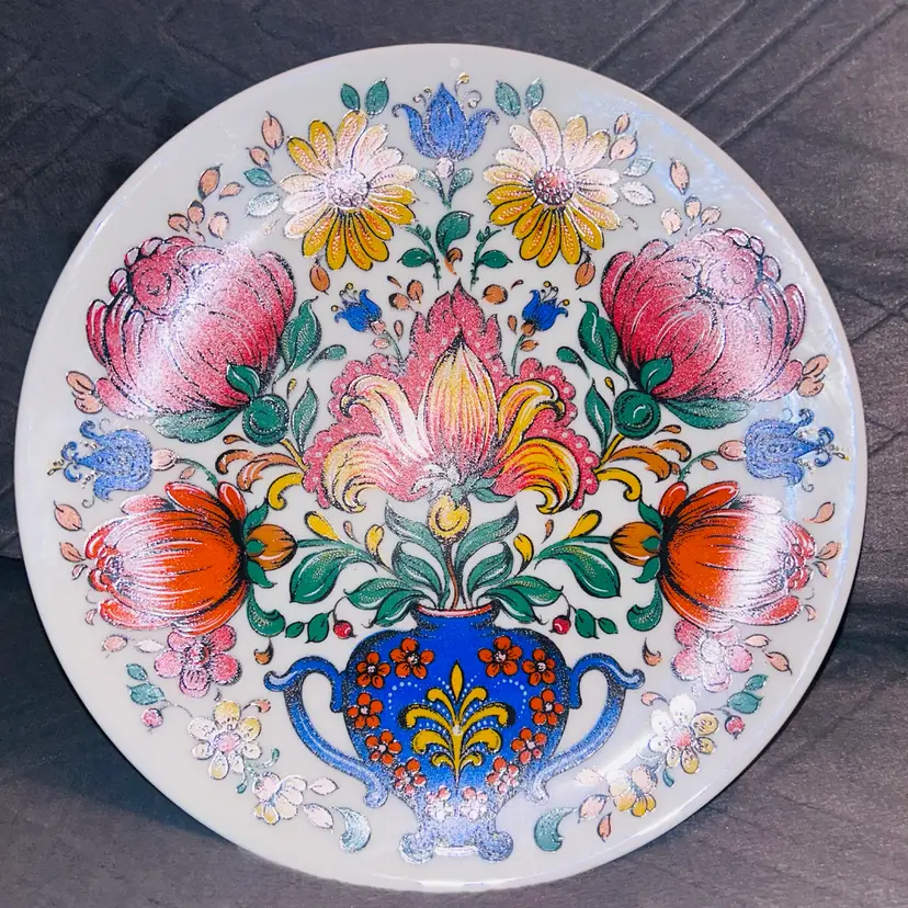 Vintage  West German Reutter Porzellan Vibrant Folk Art Floral Pattern Plate