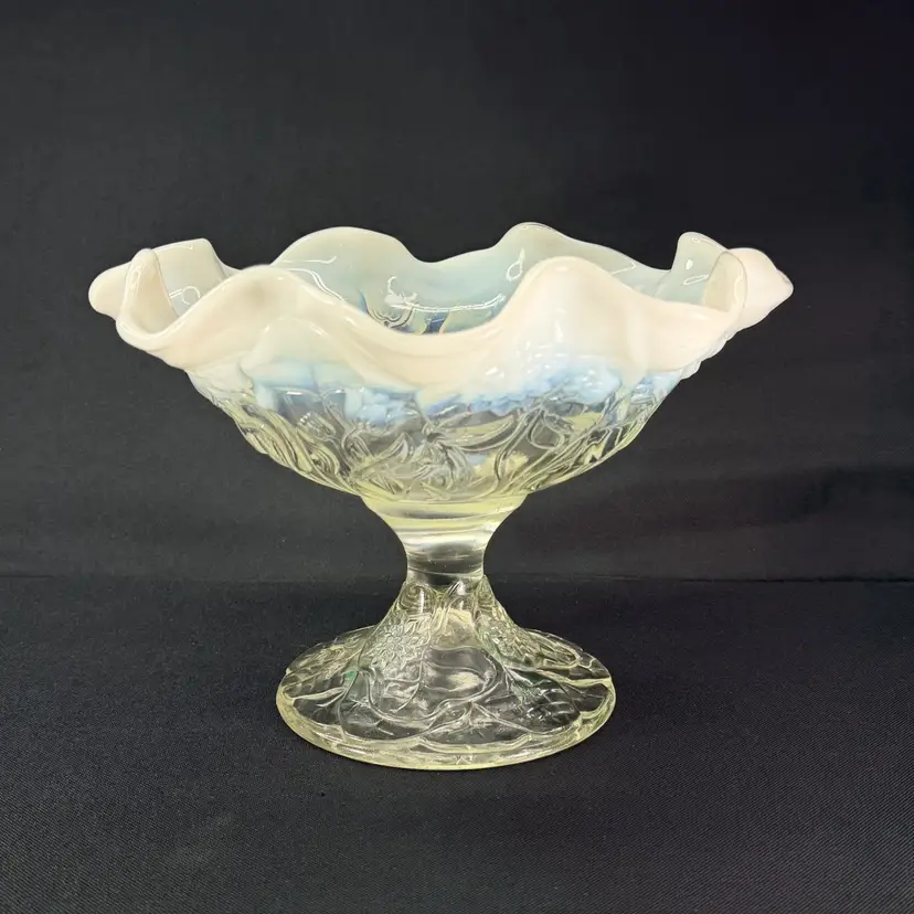 LARGE Fenton Compote Water Lily Pattern French Opalescent