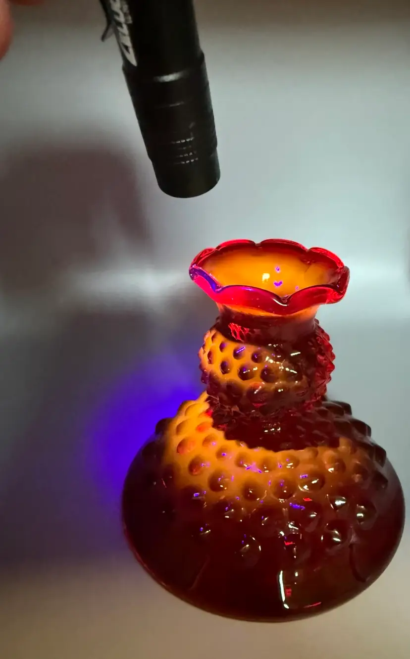 Fenton Amberina Glow Ruby Red Hobnail 4”