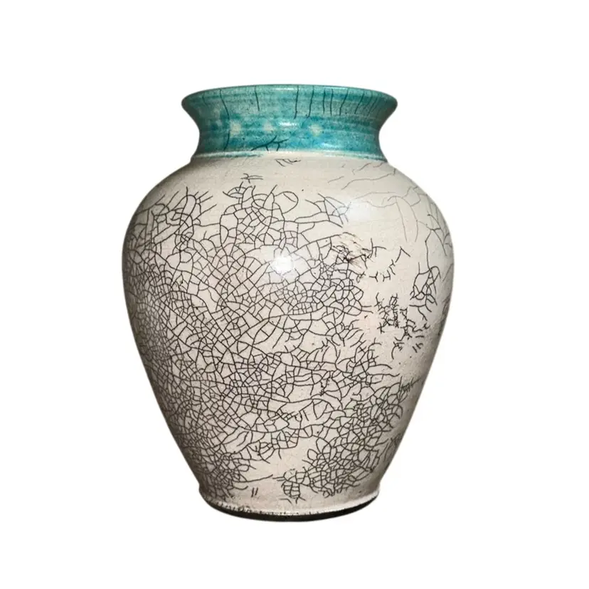 Gorgeous Raku Studio Pottery Crackle Vase Signed Quality Piece