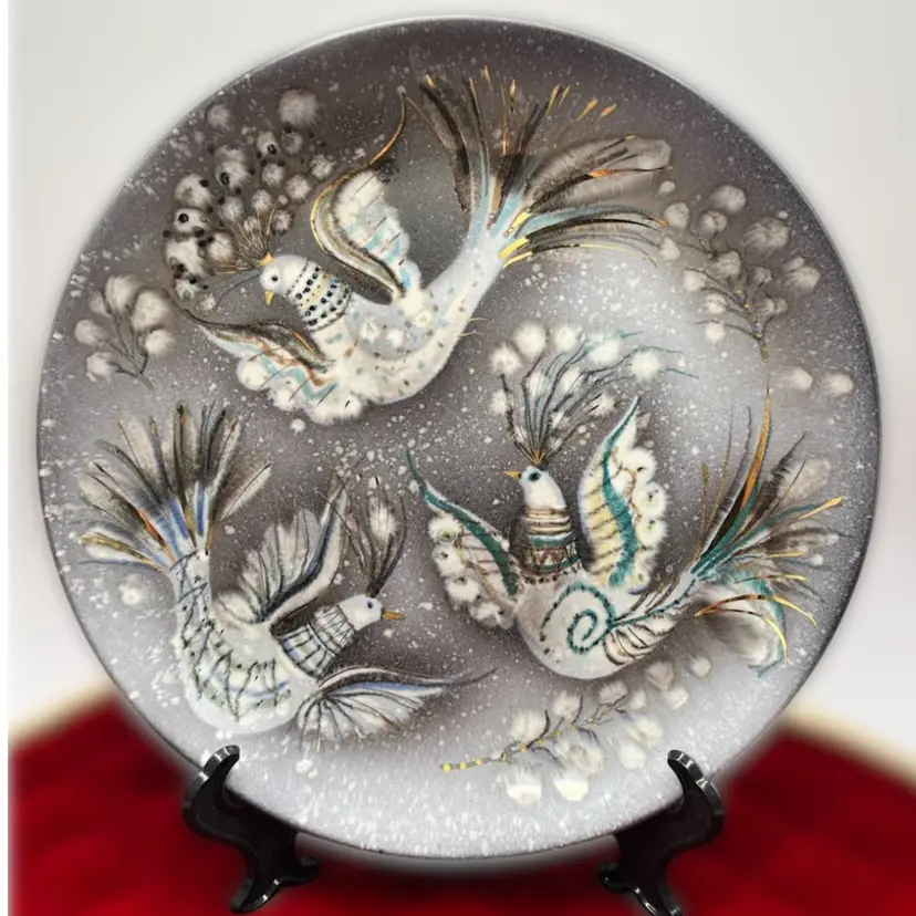 10.5” Vintage Early RARE MCM Sascha Brastoff FULL AUTOGRAPH SIGNATURE Decorative Collectible Whimsy Bird Plate