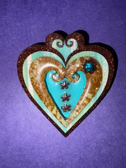Vintage Designs By Lucinda Figural Heart Pin / Brooch - Hard To Find ~ Turquoise And Brown