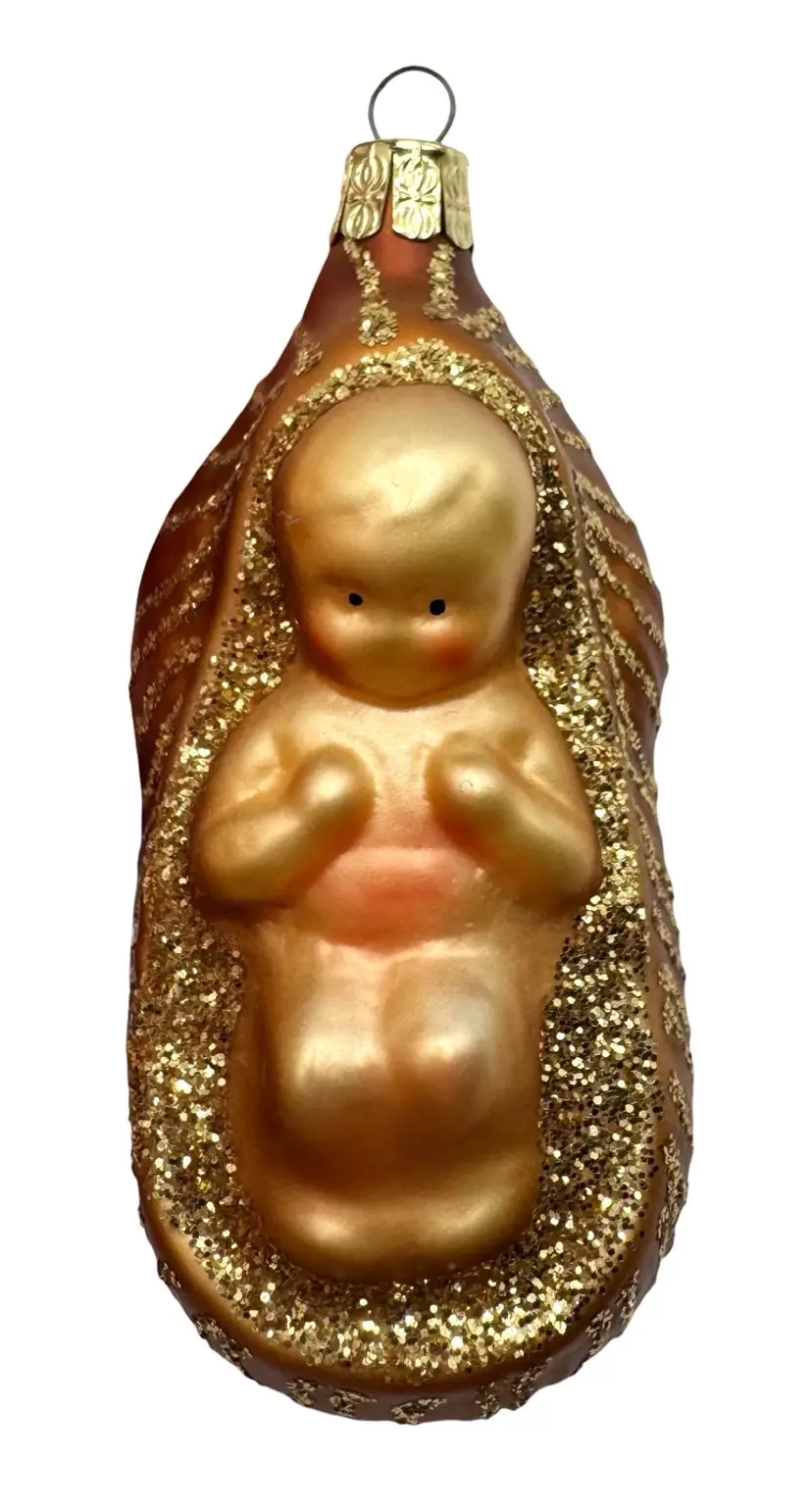 Vintage Blown Glass Christmas Ornament Baby Jesus Manger Glitter Czech Republic
