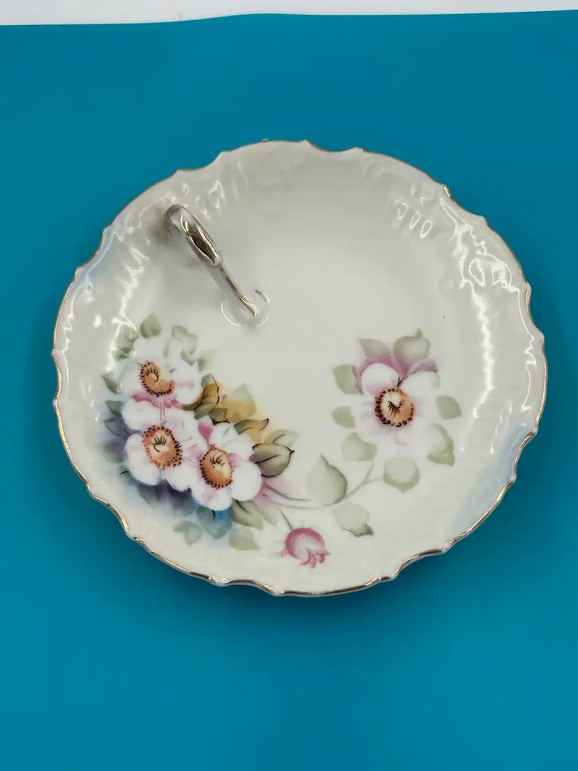 Vintage Lefton Magnolia Matte Finish Fine China Flower Handled Lemon Plate