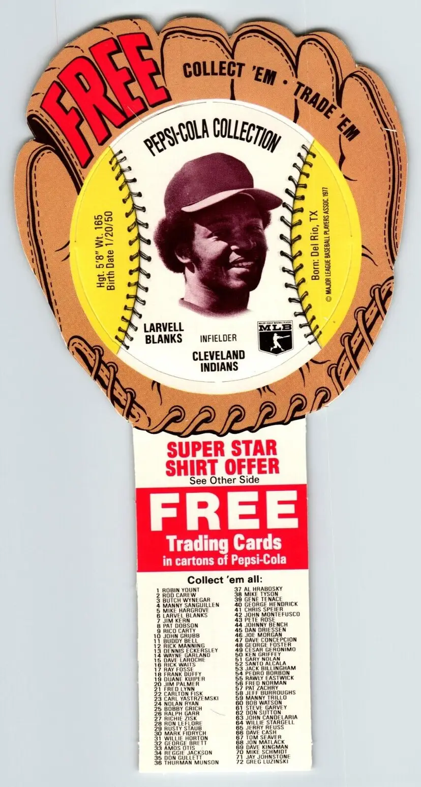 Pepsi Baseball Trading Card 1977 Larvell Blanks Cleveland Indians MLB Diecut