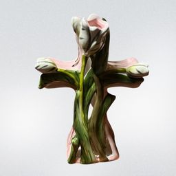 02.Blue Sky Heather Goldminc Cross With Tulips Tea Light Candle Holder 2004