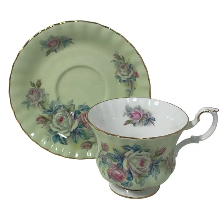 Royal Albert Mint Green Floral Teacup &Saucer