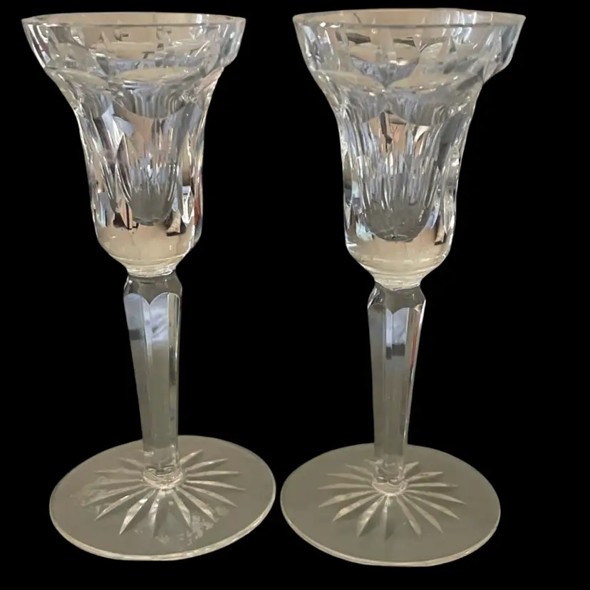 Pair Waterford Candle Sticks Holders 7” Etch Mark