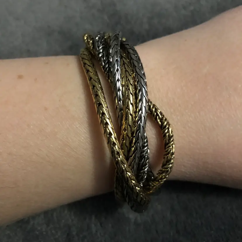 Vintage Lia Sophia Silver & Gold Tone Woven Multi-Strand Bracelet