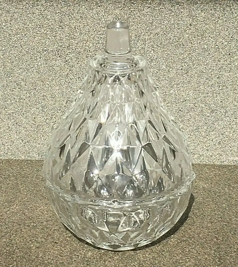 Pear Shaped Trinket Dish Marked Italy Crystal Diamond Cut 