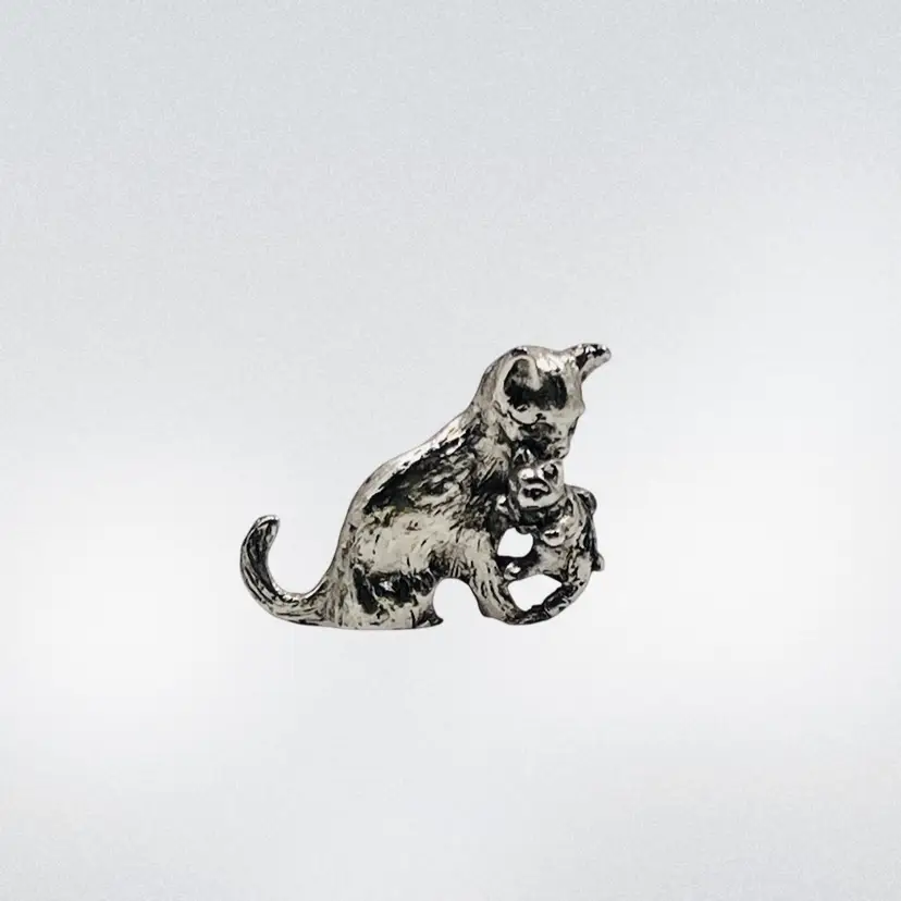 Miniature Cat with Kitten Figurine 🐈‍⬛ Pewter