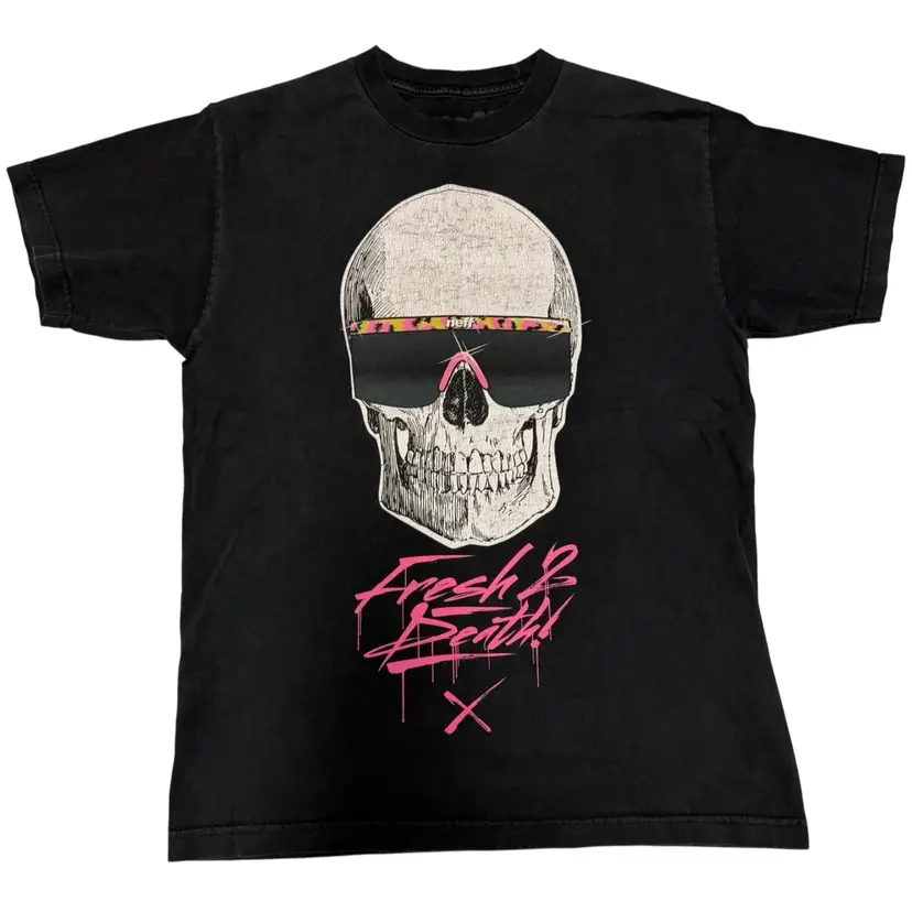NEFF Brand Vintage Fresh 2 Death Skull Graphic Print Logo Black T-Shirt - M
