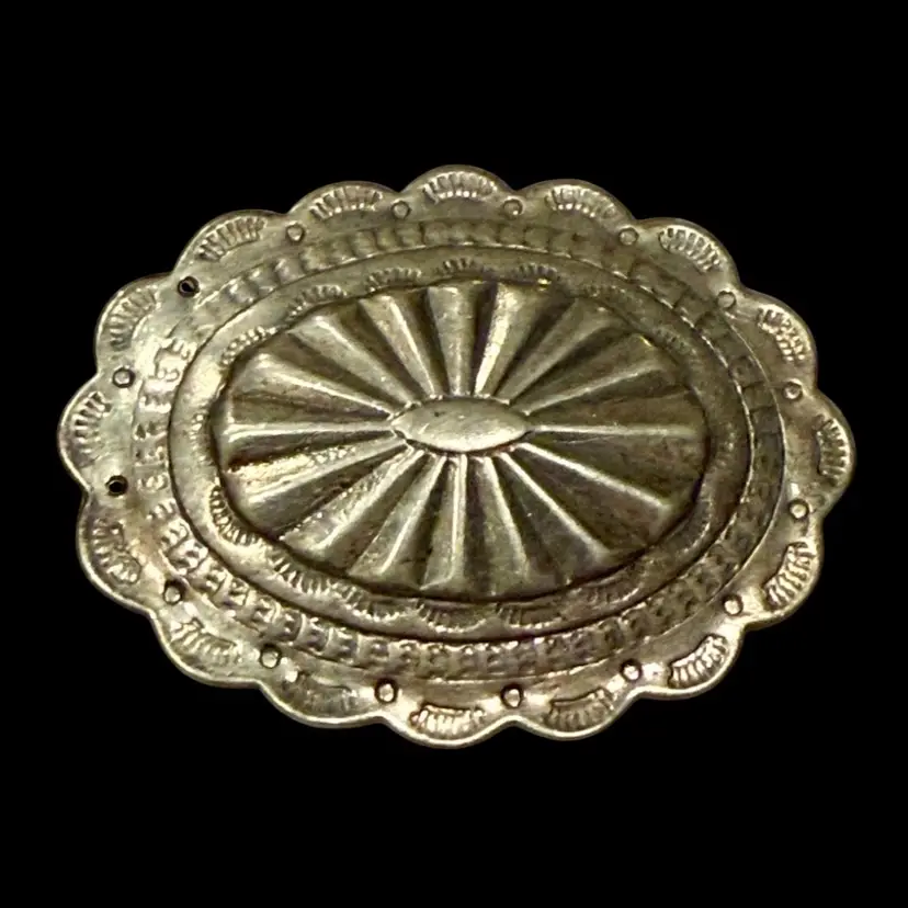 Vintage HTF Sterling Silver Carolyn Pollack Relios Concho Hand Stamped & Filed Ingot Repousse Brooch 2.25”, 16.3g