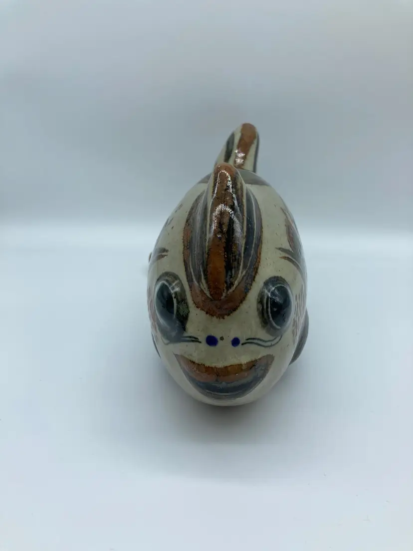 VTG Tonala Mexican Pottery Blue Ceramic Fish Hand Painted