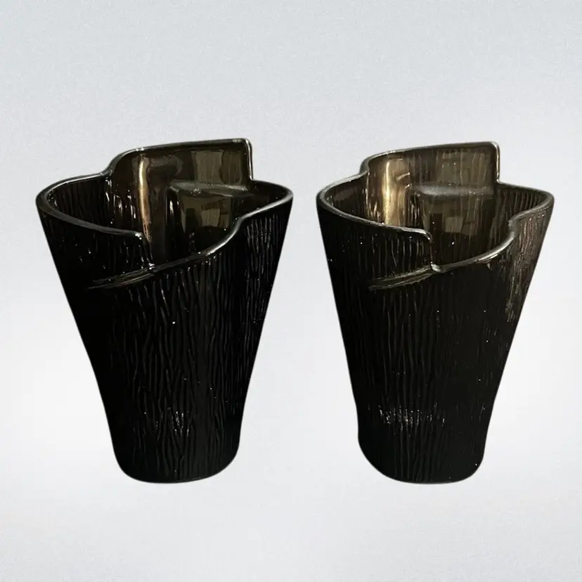 Set of 2 Partylite Vintage Votive Candle Holder Dark Amethyst Sabor Isleno Swirl ~5.25” x 4” x 3.75” Each