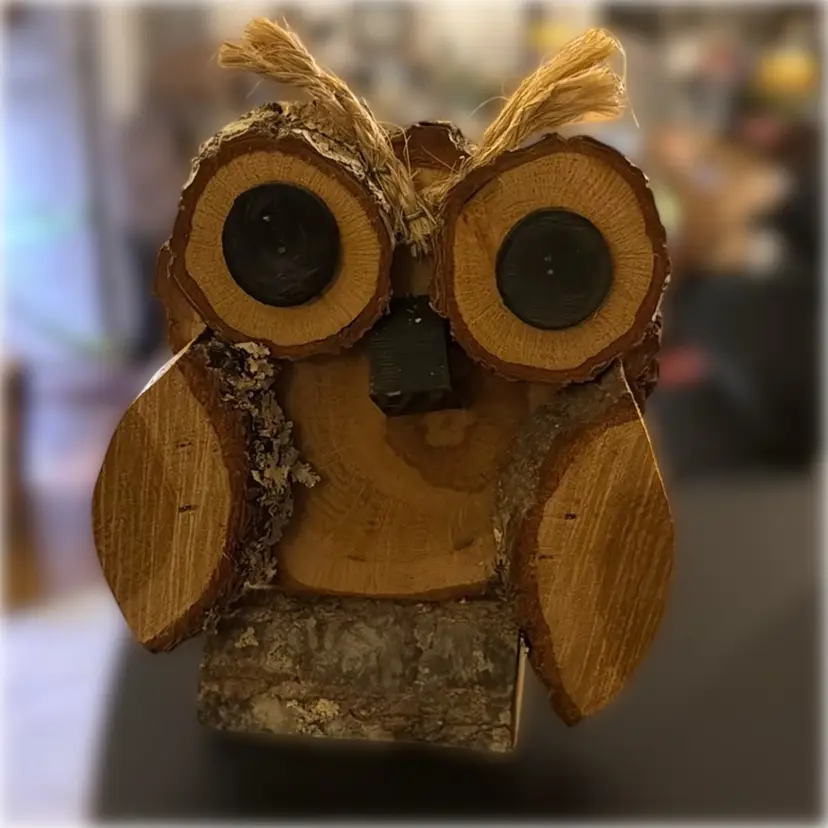 Hand-Made and Hand-Signed Wooden Owl - 6.5” tall