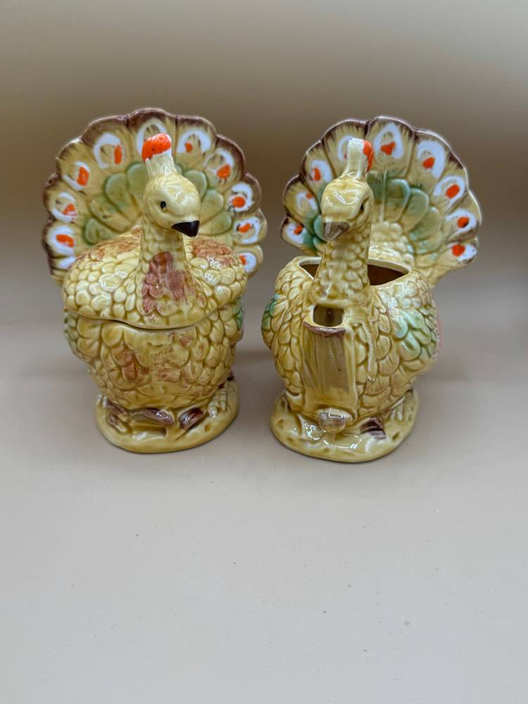 Vintage Gift Gallery Enesco Japan E-9802 Thanksgiving Turkey Sugar Bowl &  Creamer