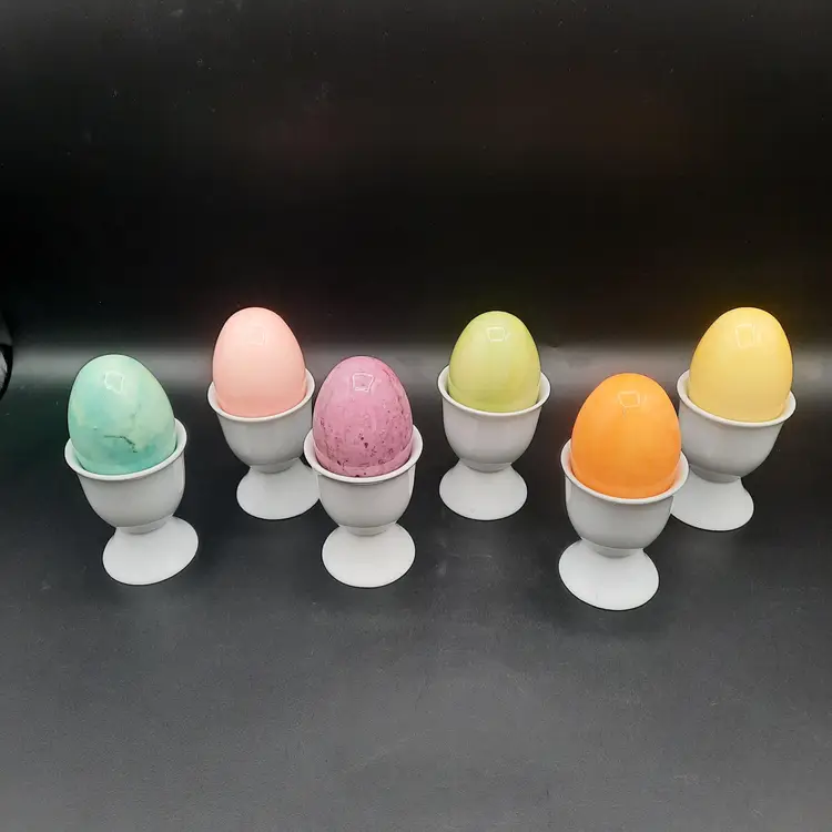 Pastel Marble Stone Easter Eggs & White Egg Cups Set of 6