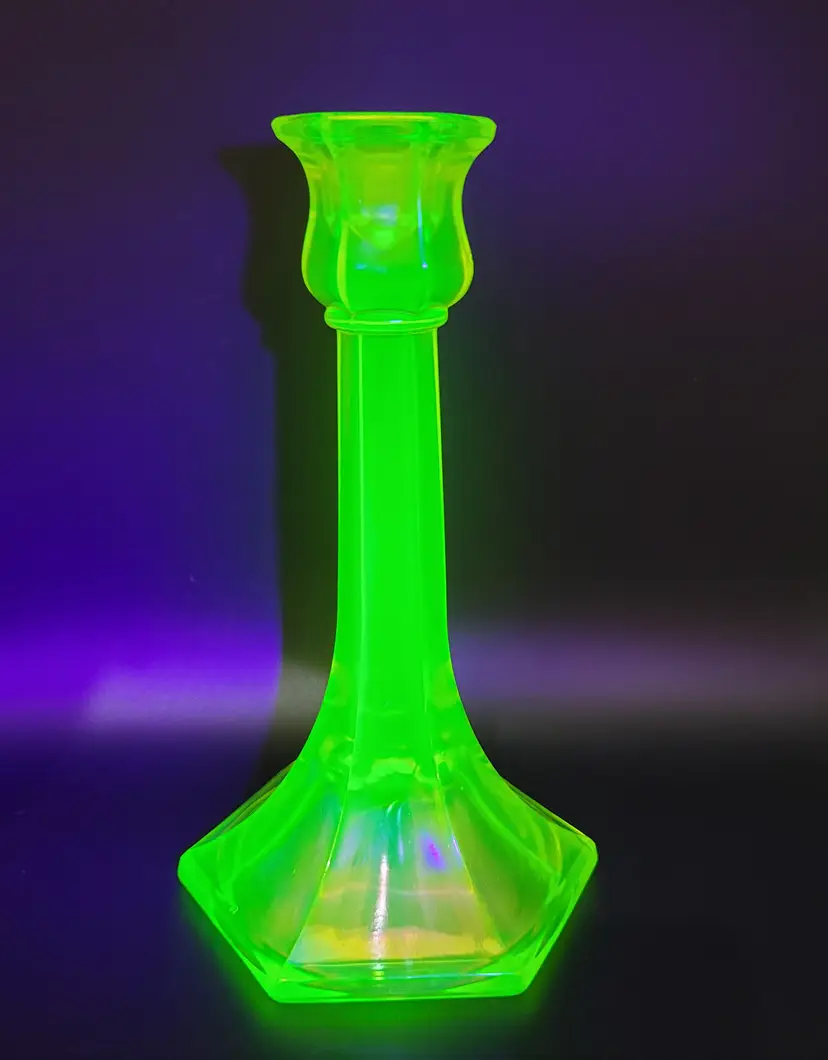 Antique Northwood Vaseline Stretch Carnival Glass Candle holder