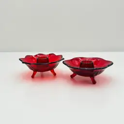 Mismatched Pair Of Red Amberina Glass Footed Candle Holders