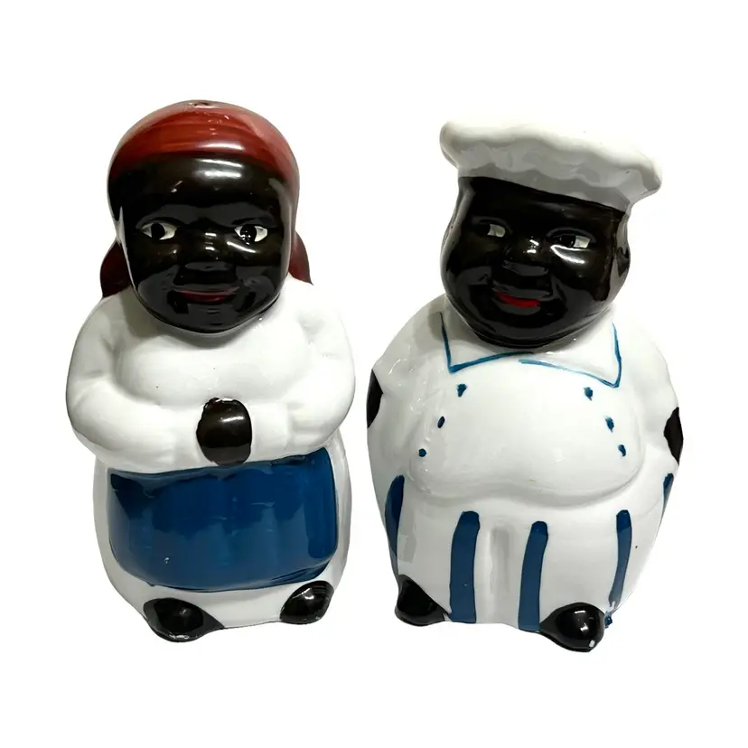 Vintage 1950'S Aunt Jemima And Uncle Mose Blue Outfits Black Americana Porcelain Salt & Pepper Shakers