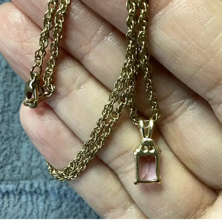 Gold Tone Necklace Amethyst CZ Pendant 18”