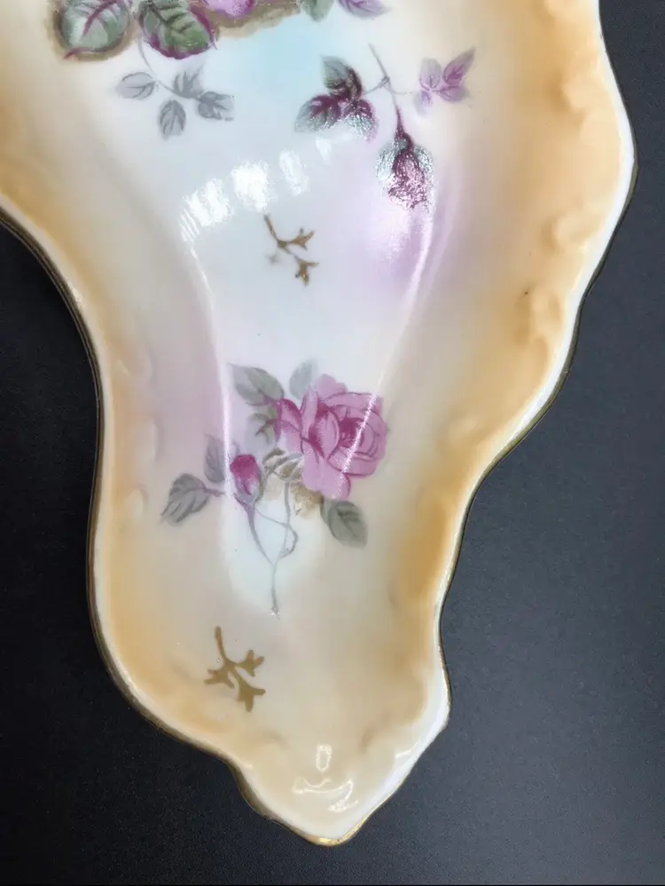 Vintage Bone Or Trinket Dish  Ceramic - Transfer Design - Possibly RS Prussia?