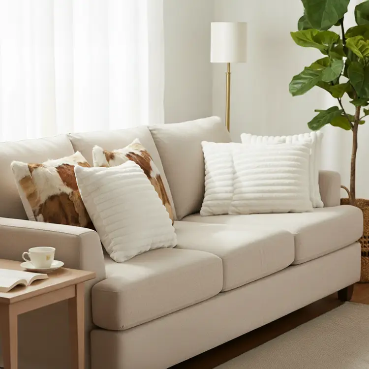 SOGA 6PC Cowhide Patchwork & Elegant White Textured Pillow Covers 45cm Luxury Set