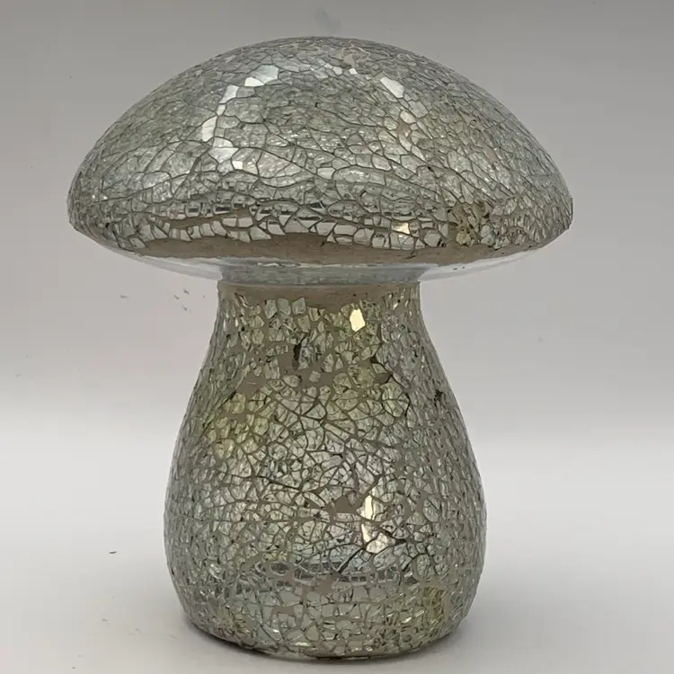 Glass Mosaic Mushroom 7” Tall. Clear Glass