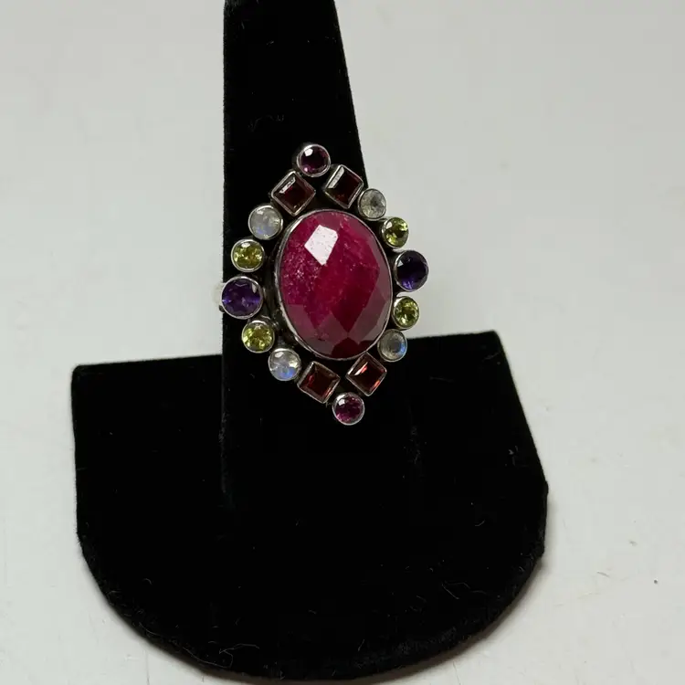 Sterling Silver Nicky Bulter Size 8 Ruby Multi Gemstone Ring Opal Garnet Peridot