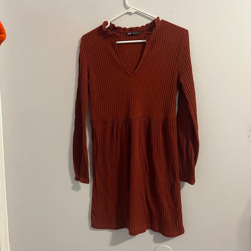 ZARA Ribbed Knit Orange Midi Length Women's Dress Size medium Long