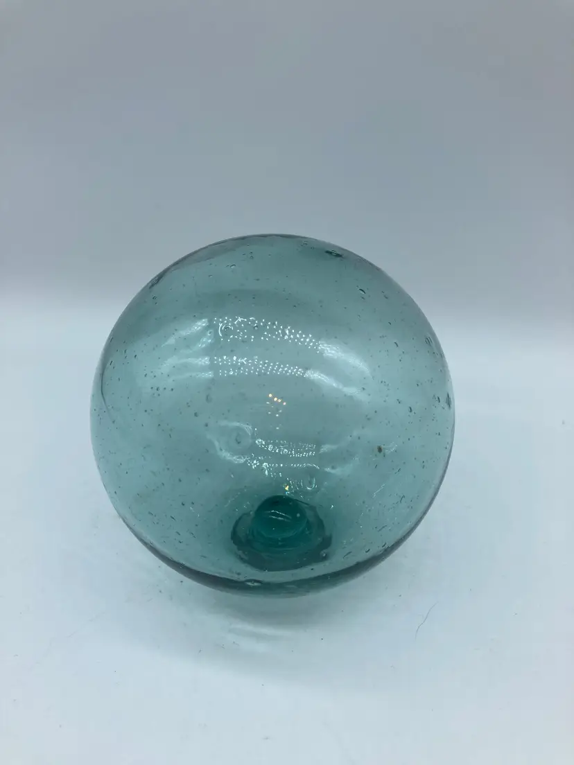 Japanese Antique Blue Green Glass Fishing Float 3.5"  Bubble Glass