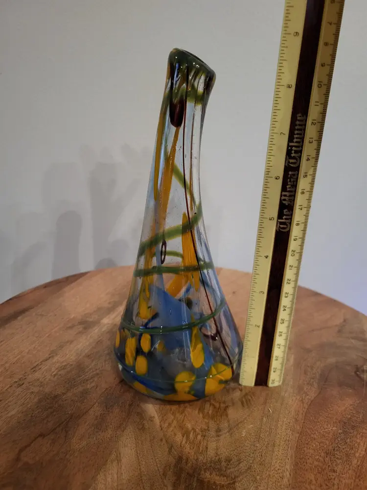 Vintage Murano Style Multicolor Vase Blown Glass Blue Green Orange