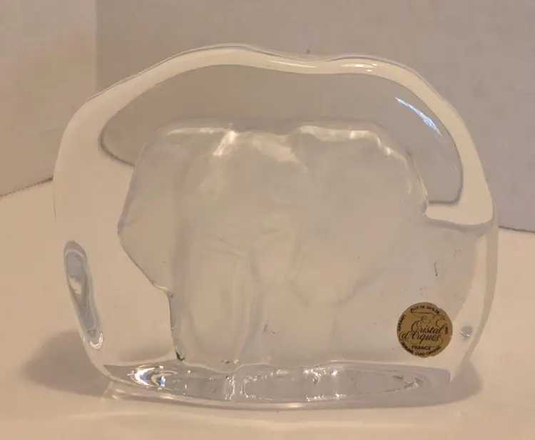 Cristal D'Arques Lead Crystal Elephant Paperweight Reverse Etched France