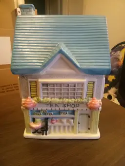 vintage ceramic "Tea Shop" cookie jar.