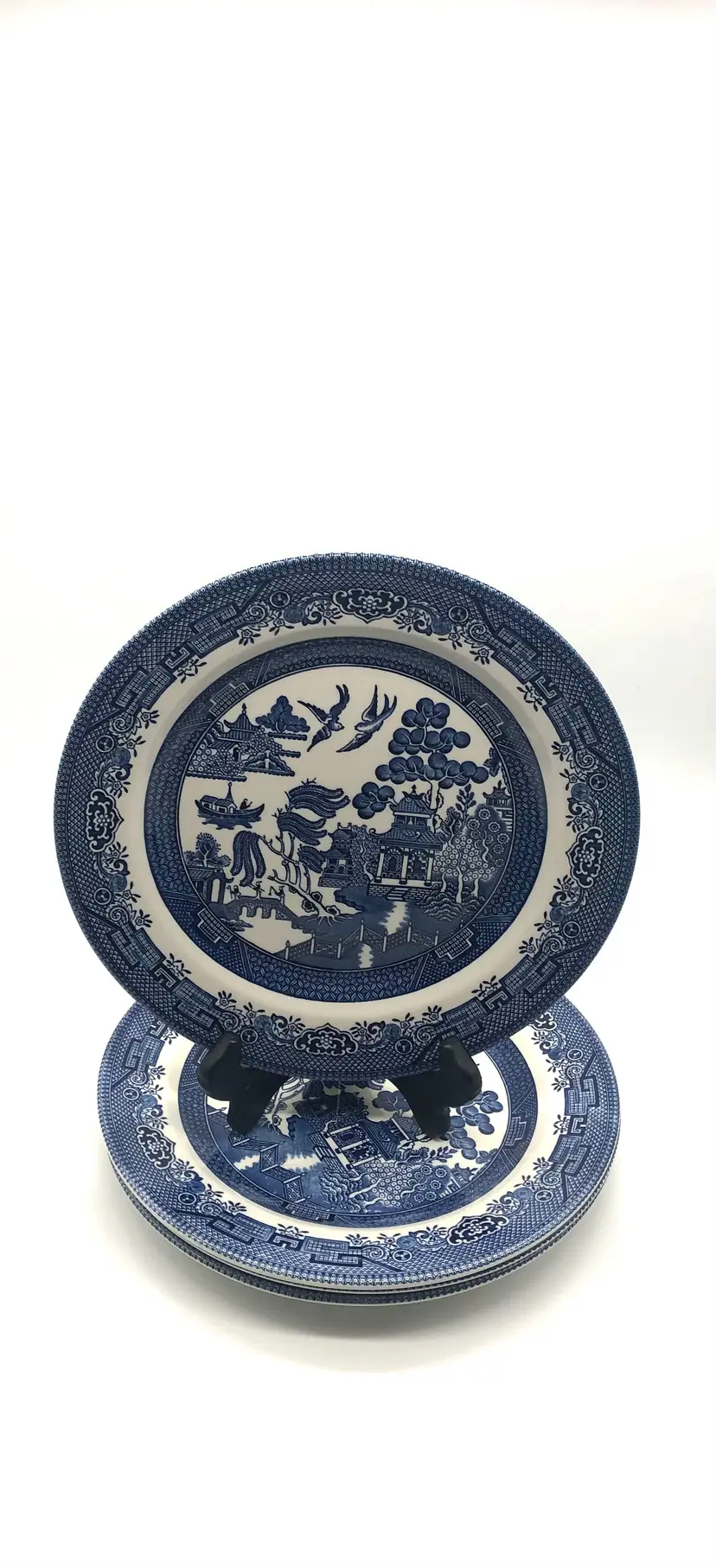 Four Gorgeous Vintage Churchill Made In England Dinner Plates Blue And White