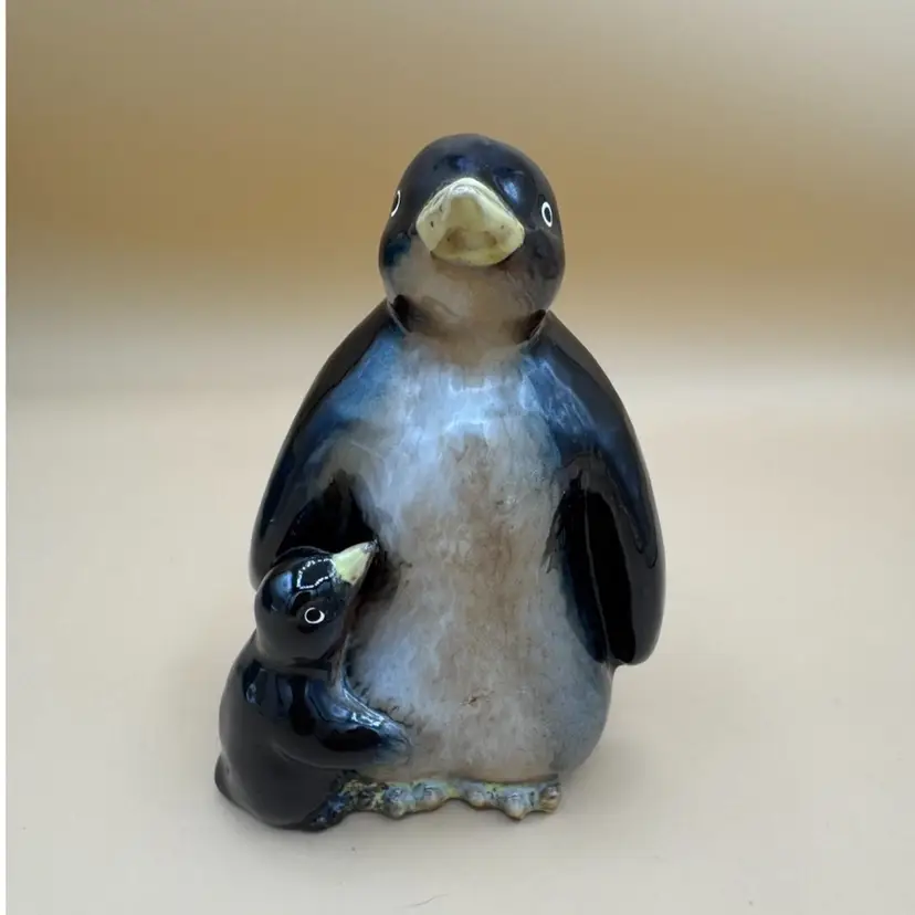 Stoneware Mother Penguin and Chick Figurine