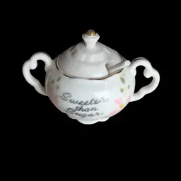 MCM Mini Sweeter Than Sugar Bowl With Original Spoon 3.5” Pink Accents