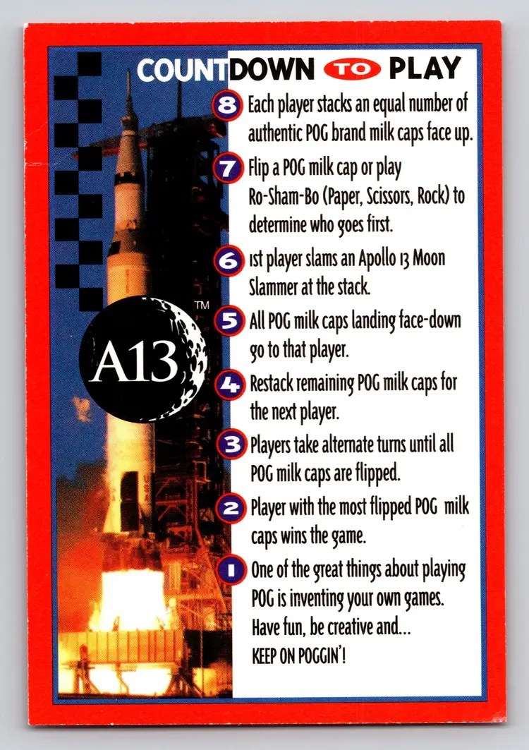 Apollo 13 Mission POG Milk Caps Checklist Card 1995 Hardee's Food NASA - TC563