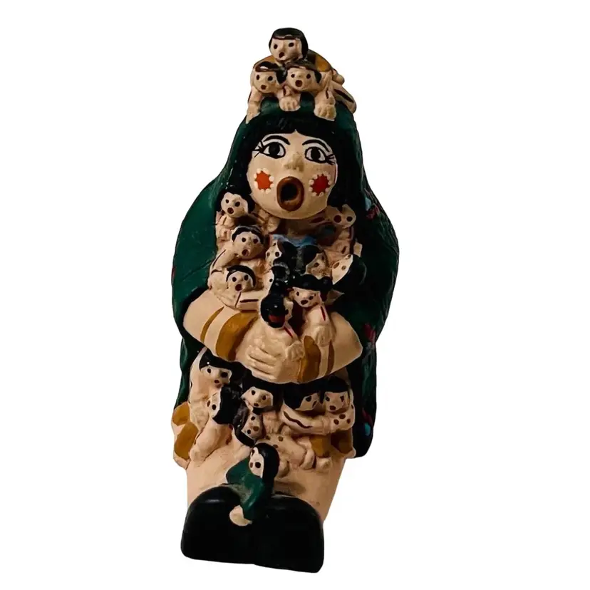 Miniature Native Cochiti Pueblo Storyteller Pottery Doll Mother 20 Children Hand Painted
2-1/4” T x 1-1/2” W