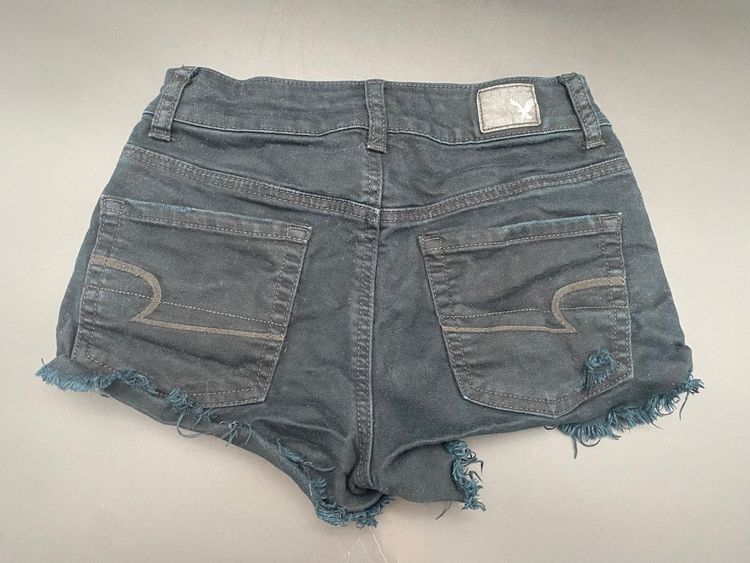 American Eagle Women's Size 0 Stretch Fit Black Distressed Cut-Off Jean Shorts