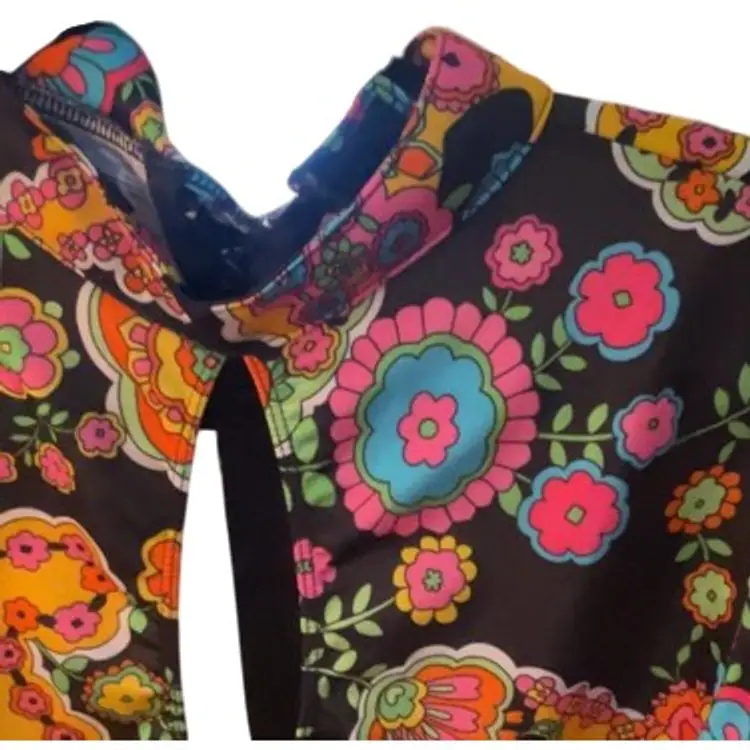 Mini Dress Super Groovy Paisley Floral Multi Color Psychedelic Zipper Back Apx 17” PTP
