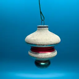 Vintage West Germany Glass UFO Bell Christmas Ornament Mica & Painted Striped #1